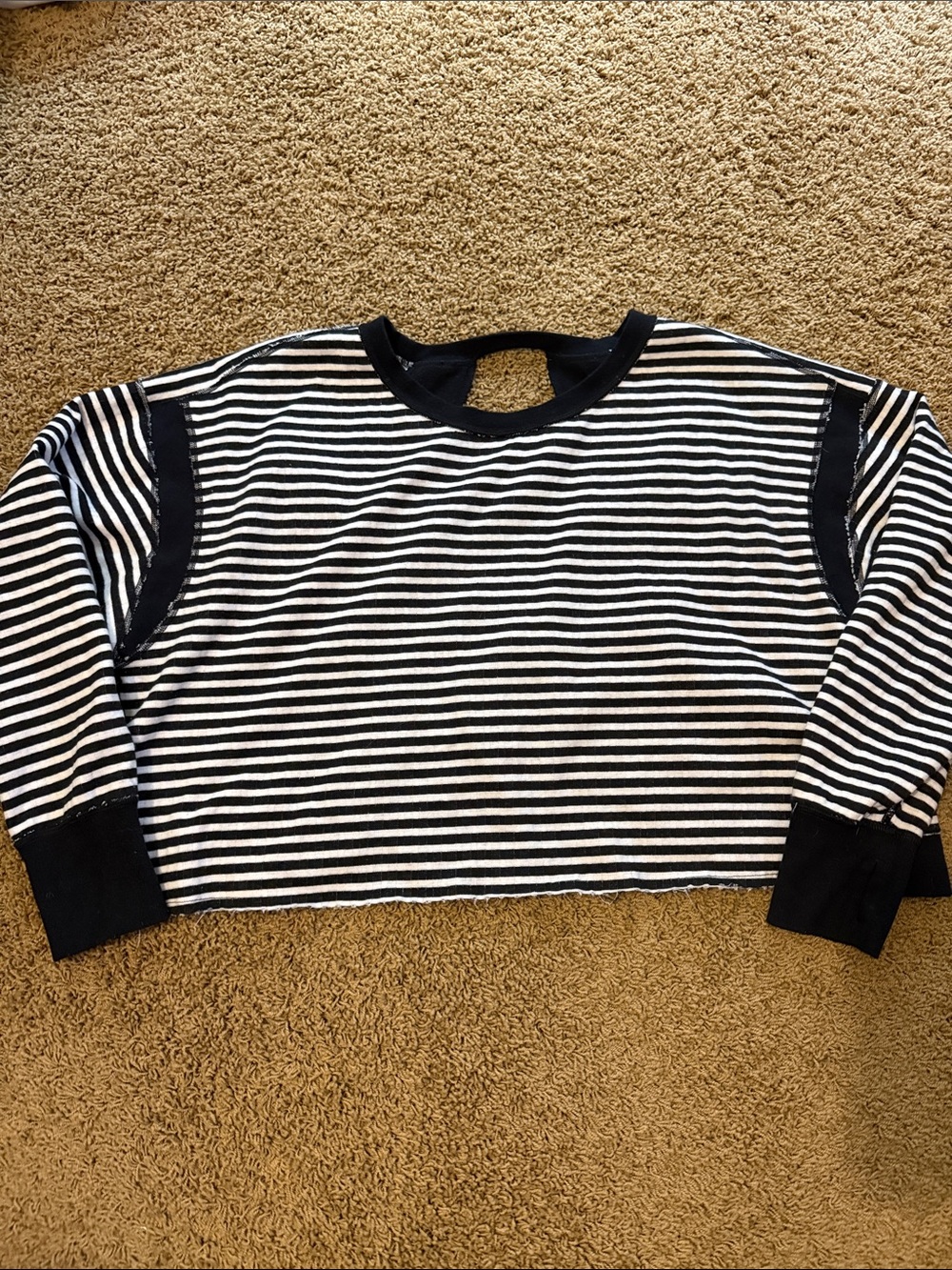 Free People Movement Reversible Black & White Striped Cropped Long Sleeve Top
